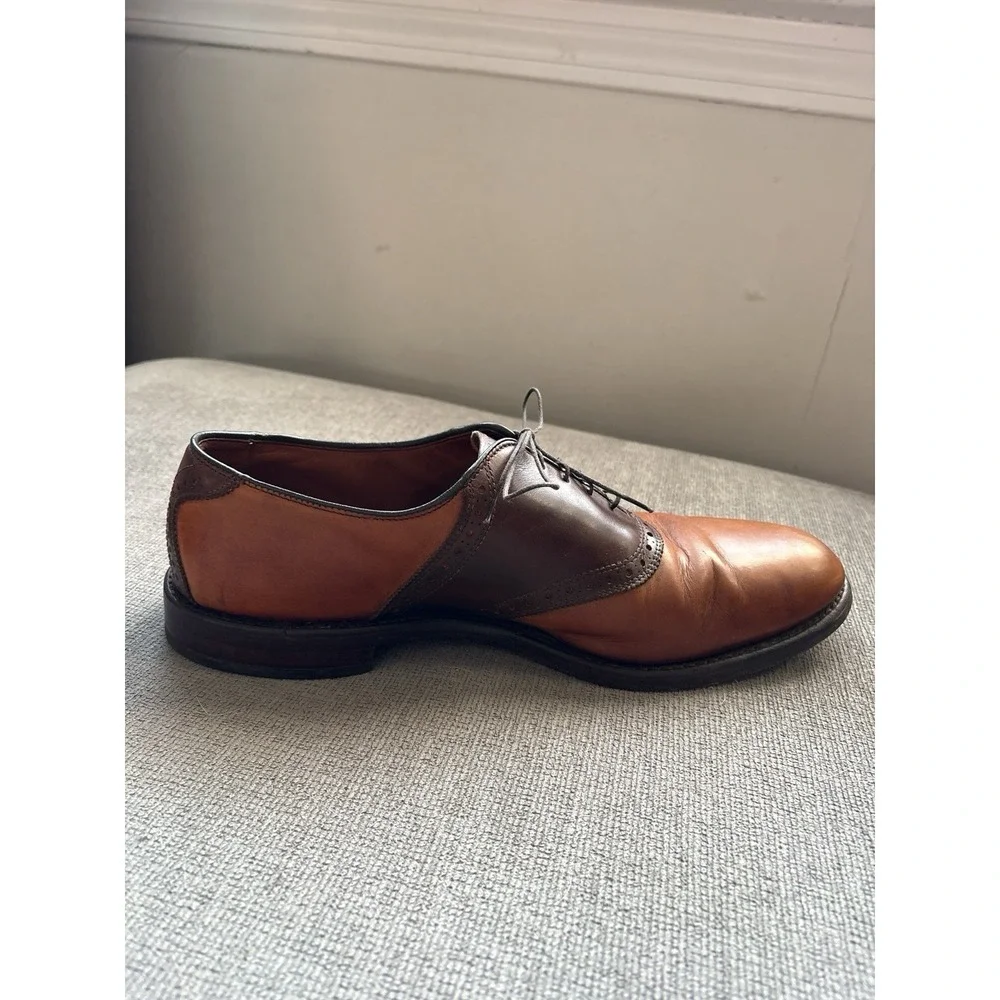 Allen Edmonds Shelton Two Tone‎ Saddle Oxford Brown Dress Shoe men SZ 14B EUC